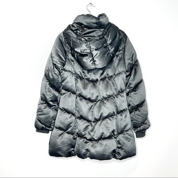 Bebe Dark Silver Titanium Hooded Puffer Winter Coat Size Medium - Picture 2 of 10